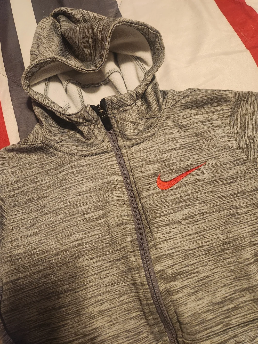 Nike Gray Hooded Jacket with Red Swoosh